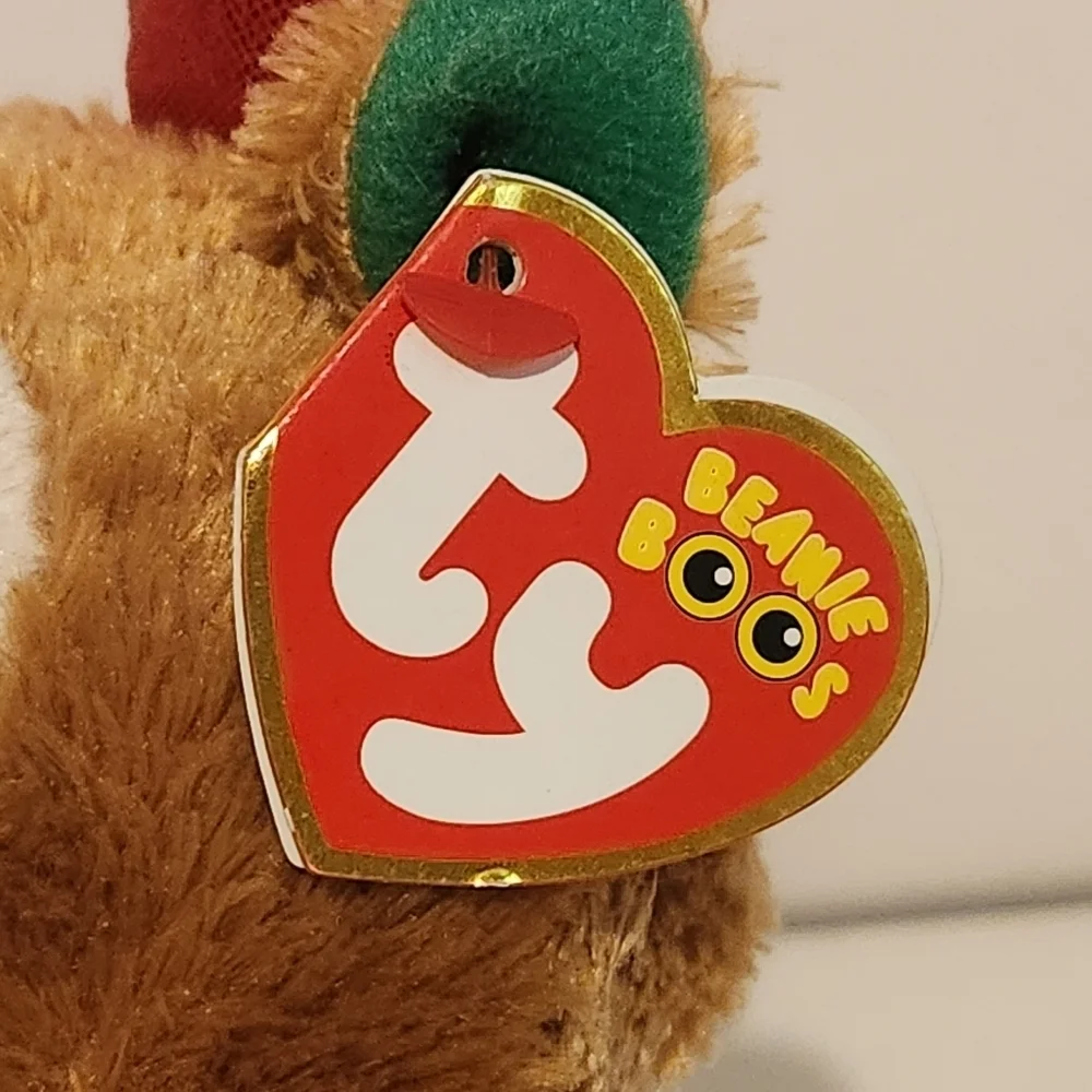 6” Ty Alpine Reindeer Plush Christmas Themed Red Antlers and Green Eyes